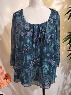 Studio 1940 Vtg Y2K Floral Sparkle Sheer Babydoll Blouse Top Size 18/20W Fairy